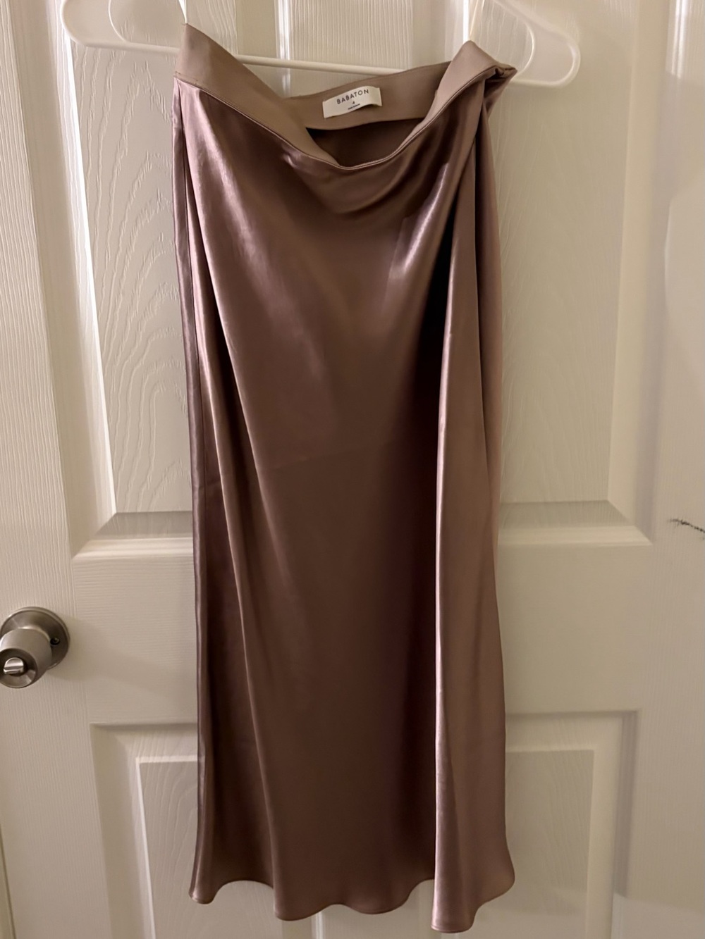 Aritzia Satin Slip Midi Skirt in Mauve Taupe